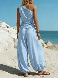 Full Size One-Shoulder Top and Wide Leg Pants Set Plus Size Thumbnail 2