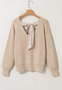 Tied Back V-Neck Long Sleeve Sweater Thumbnail 15