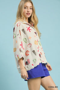 Umgee Seashell & Starfish Print Button-Down Top Thumbnail 2