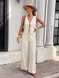 Striped Vest & Wide Leg Pants Set Thumbnail 4