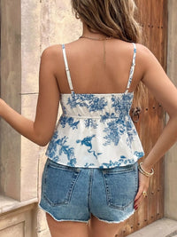 Floral Print Tie Front Ruffle Hem Cami Thumbnail 6