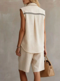 Sleeveless Button Up Top and Shorts Set Thumbnail 3