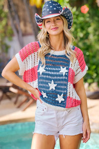 BiBi Crochet Star Patches 4th Of July Sweater Cover Up Thumbnail 2