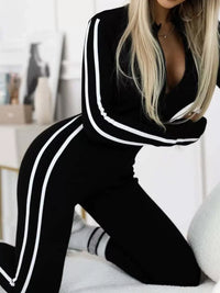 Full Size Stripe Zip-Front Long Sleeve Jumpsuit Plus Size Thumbnail 2