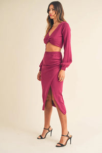 MABLE Front Twisted Knit Top and Midi Skirt Set Thumbnail 5