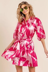 BiBi Leaf Pattern Collared Satin Dress Thumbnail 2