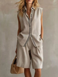 Sleeveless Button Up Top and Shorts Set Thumbnail 6