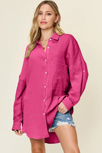 Double Take Full Size Pocketed Texture Button Up Shirt Thumbnail 7