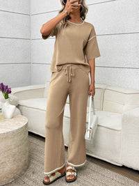 Round Neck Half Sleeve Top and Pants Set Thumbnail 18