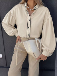 Contrast Trim Long Sleeve Shirt Thumbnail 5
