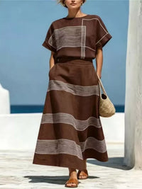Full Size Striped Round Neck Top and Skirt Set Plus Size Thumbnail 6
