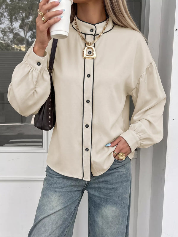 Contrast Trim Long Sleeve Shirt - Alternate View - WE4U Fashion USA