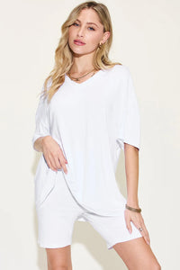 Basic Bae Full Size V-Neck Drop Shoulder T-Shirt and Shorts Set Thumbnail 14