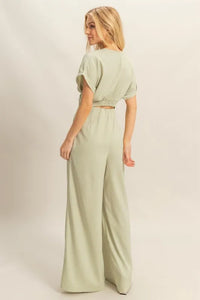 HYFVE Twisted Front Short Sleeve Top and Wide Leg Pants Set Thumbnail 4