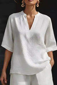 Notched Half Sleeve Top and Shorts Set Thumbnail 5