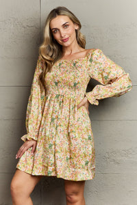 Floral Smocked Square Neck Dress Thumbnail 1