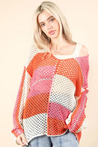 VERY J Color Block Oversized Summer Knit Cover Up Thumbnail 1