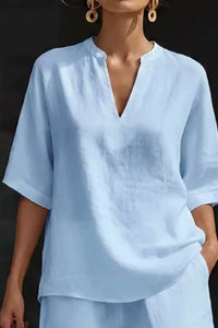 Notched Half Sleeve Top and Shorts Set Thumbnail 11