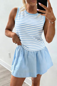 Stripe Slim Tank Contrast Ruffle Mini Skort Set Thumbnail 2