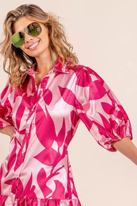 BiBi Leaf Pattern Collared Satin Dress Thumbnail 5