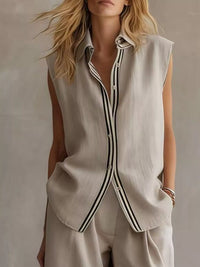 Sleeveless Button Up Top and Shorts Set Thumbnail 7