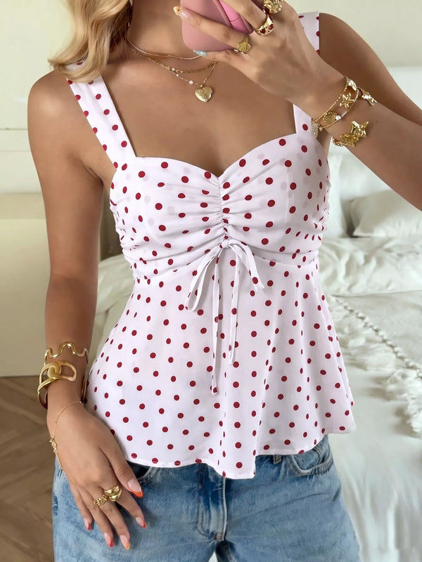 Polka Dot Ruched Cami - Women's Clothing & Dresses USA