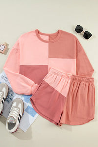 Color Block Round Neck Top and Shorts Set Thumbnail 6