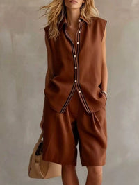 Sleeveless Button Up Top and Shorts Set Thumbnail 4