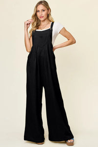 Double Take Full Size Texture Wide Strap Wide Leg Overall Thumbnail 1