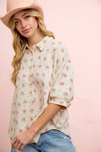 BiBi Flower Printed Short Dolman Blouse Top Thumbnail 5