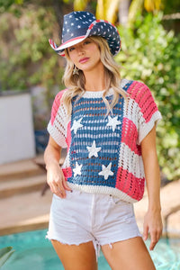BiBi Crochet Star Patches 4th Of July Sweater Cover Up Thumbnail 8