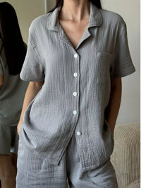 Button Up Short Sleeve Shirt and Shorts Set Thumbnail 1