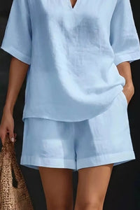 Notched Half Sleeve Top and Shorts Set Thumbnail 12