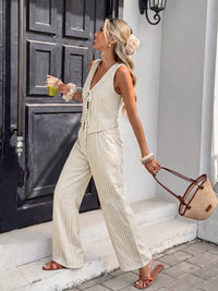 Striped Vest & Wide Leg Pants Set Thumbnail 2