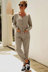 Buttoned Drop Shoulder Pocket Jumpsuit Thumbnail 6