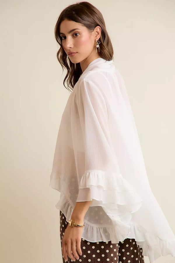 Sheer Ruffle Bell Sleeve Bow Tie Blouse - Alternate View - WE4U Fashion USA