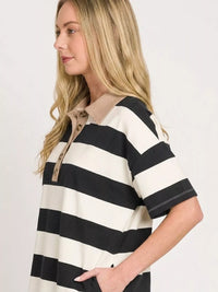 Zenana Striped Collared Polo Top Thumbnail 3