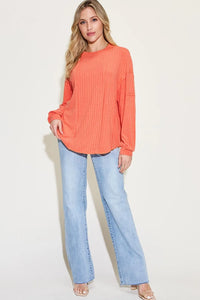 Basic Bae Full Size Ribbed Round Neck Long Sleeve T-Shirt Thumbnail 14