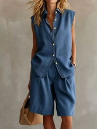 Sleeveless Button Up Top and Shorts Set Thumbnail 8