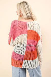 VERY J Color Block Oversized Summer Knit Cover Up Thumbnail 3