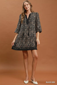 Umgee Mix Geometric Print V-Neck Tassel Detail Tunic Dress Thumbnail 4