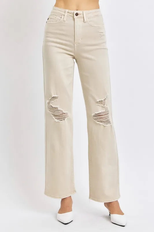 Judy Blue Full Size High Waist Distressed Wide Leg Jeans - Women's Clothing & Dresses USA