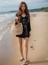 Lace V-Neck Three-Quarter Sleeve Cover Up Thumbnail 3
