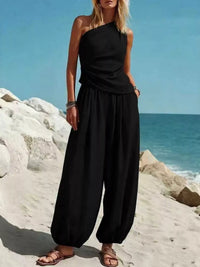 Full Size One-Shoulder Top and Wide Leg Pants Set Plus Size Thumbnail 4