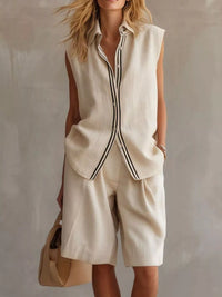 Sleeveless Button Up Top and Shorts Set Thumbnail 1