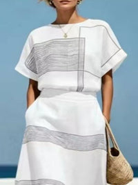 Full Size Striped Round Neck Top and Skirt Set Plus Size Thumbnail 9