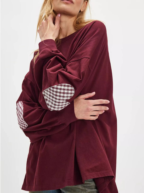 Heart Patch Long Sleeve Sweatshirt - Alternate View - WE4U Fashion USA