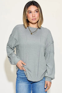 Basic Bae Full Size Ribbed Round Neck Long Sleeve T-Shirt Thumbnail 7