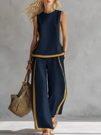 Full Size Contrast Stripe Sleeveless Top & Wide-Leg Pants Set Plus Size Thumbnail 7