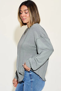 Basic Bae Full Size Ribbed Round Neck Long Sleeve T-Shirt Thumbnail 8